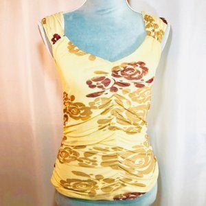 City Unltd. Yellow V-Neck Floral Scrunchy Tank Top